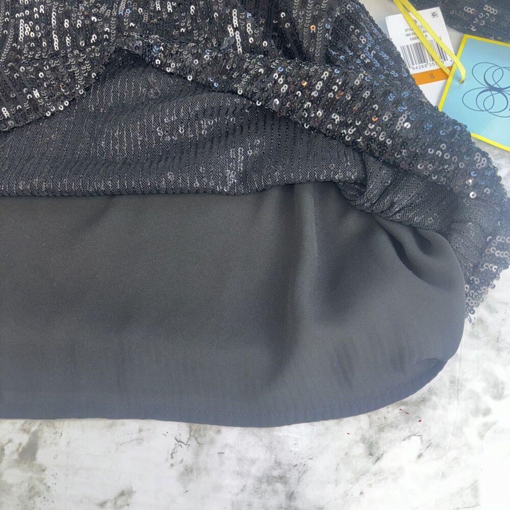 NWT NEW CeCe Rich Black Sequin Long Sleeve Dressy Party Top Size S - Picture 12 of 15